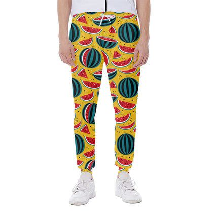 Yellow Watermelon Pieces Pattern Print Scuba Joggers