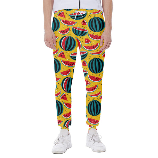 Yellow Watermelon Pieces Pattern Print Scuba Joggers