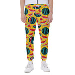 Yellow Watermelon Pieces Pattern Print Scuba Joggers