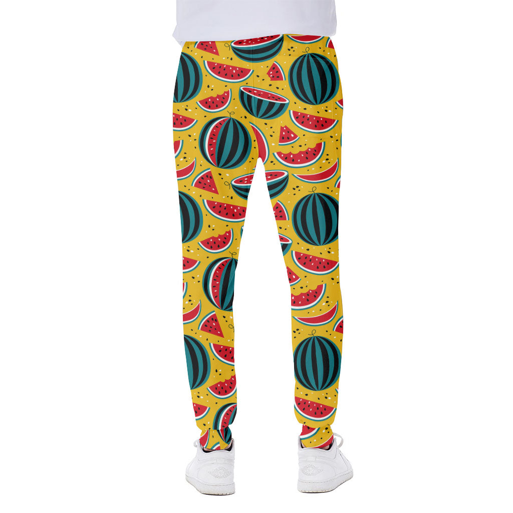Yellow Watermelon Pieces Pattern Print Scuba Joggers
