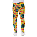 Yellow Watermelon Pieces Pattern Print Scuba Joggers