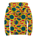 Yellow Watermelon Pieces Pattern Print Sherpa Lined Zip Up Hoodie