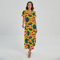 Yellow Watermelon Pieces Pattern Print Short Sleeve Maxi Dress