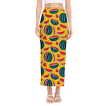 Yellow Watermelon Pieces Pattern Print Side Slit Maxi Skirt