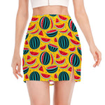 Yellow Watermelon Pieces Pattern Print Side Slit Mini Skirt