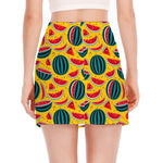 Yellow Watermelon Pieces Pattern Print Side Slit Mini Skirt