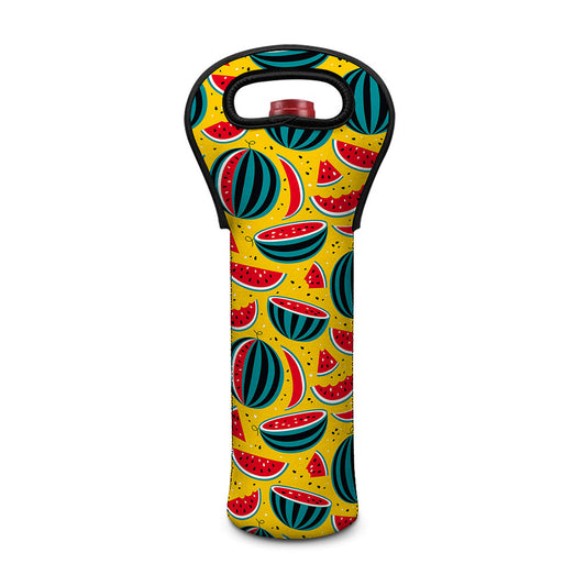 Yellow Watermelon Pieces Pattern Print Single Neoprene Wine Tote
