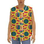 Yellow Watermelon Pieces Pattern Print Sleeveless Baseball Jersey