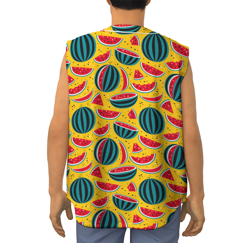 Yellow Watermelon Pieces Pattern Print Sleeveless Baseball Jersey