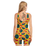 Yellow Watermelon Pieces Pattern Print Sleeveless One Piece Swimsuit