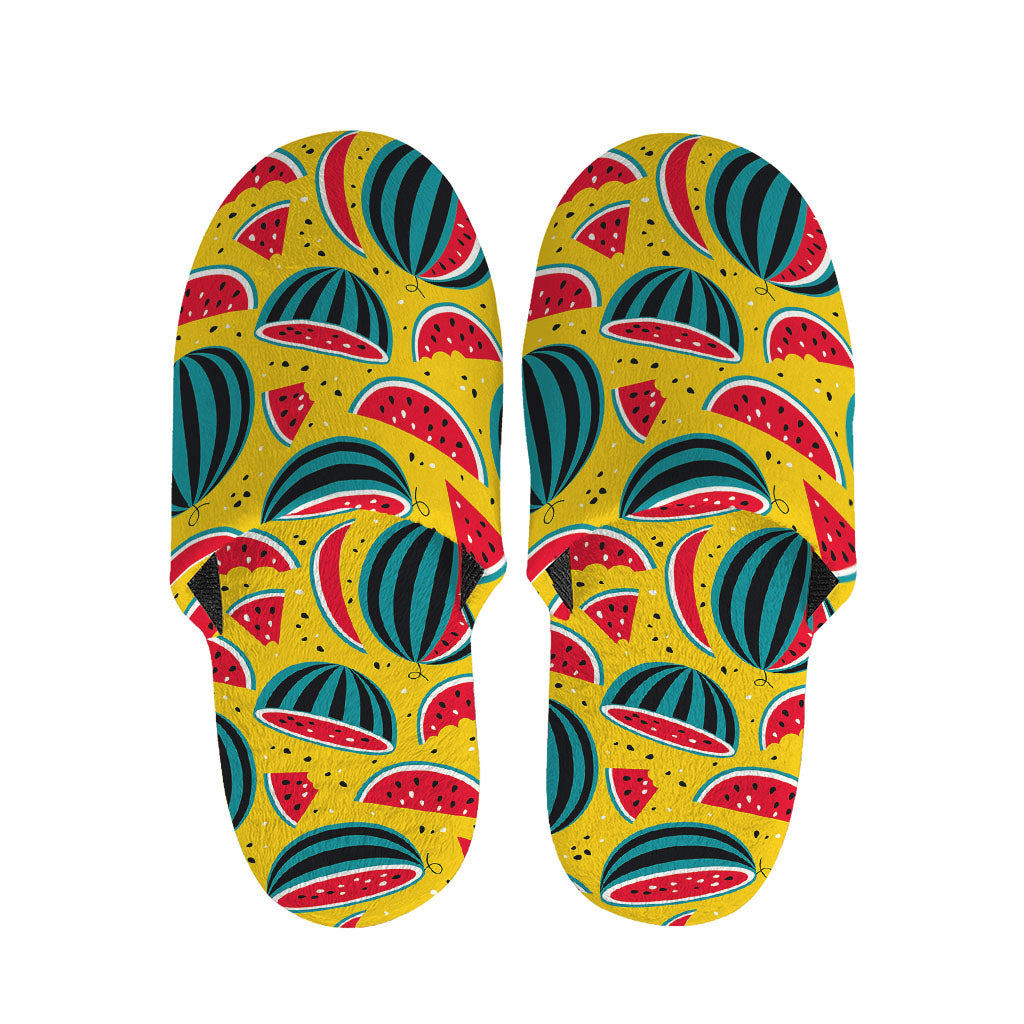 Yellow Watermelon Pieces Pattern Print Slippers