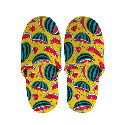 Yellow Watermelon Pieces Pattern Print Slippers