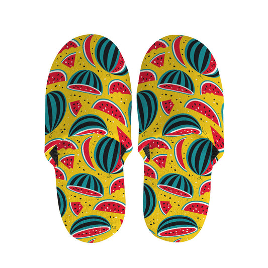Yellow Watermelon Pieces Pattern Print Slippers