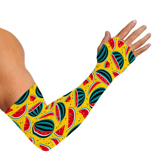 Yellow Watermelon Pieces Pattern Print Sun Protection Arm Sleeves