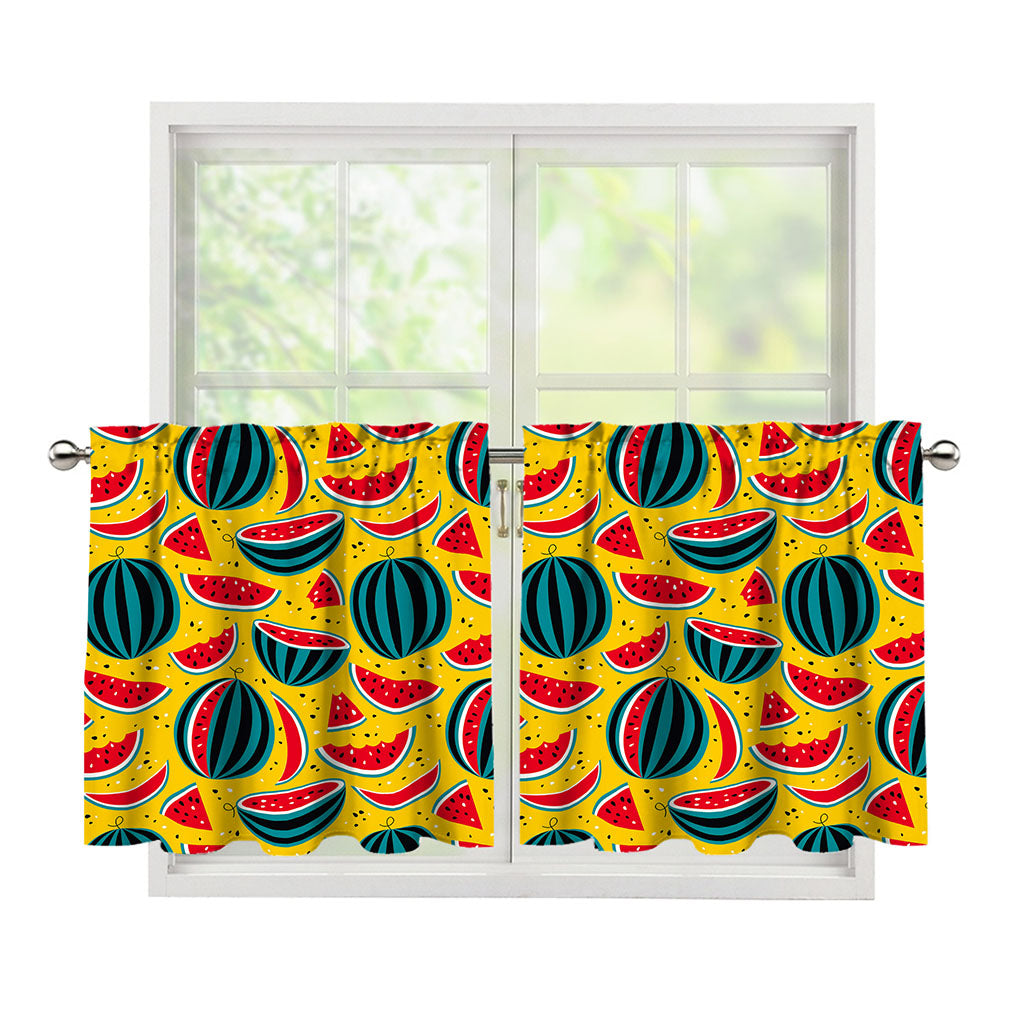 Yellow Watermelon Pieces Pattern Print Tier Curtains