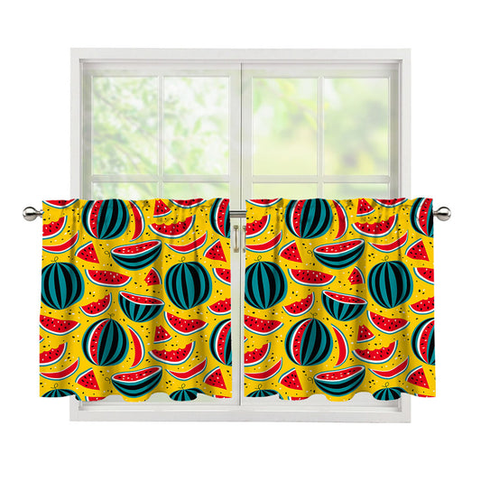Yellow Watermelon Pieces Pattern Print Tier Curtains