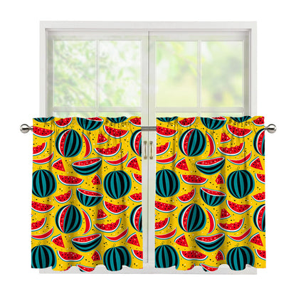 Yellow Watermelon Pieces Pattern Print Tier Curtains