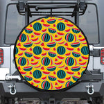 Yellow Watermelon Pieces Pattern Print Tire Cover
