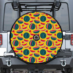 Yellow Watermelon Pieces Pattern Print Tire Cover With Camera Hole