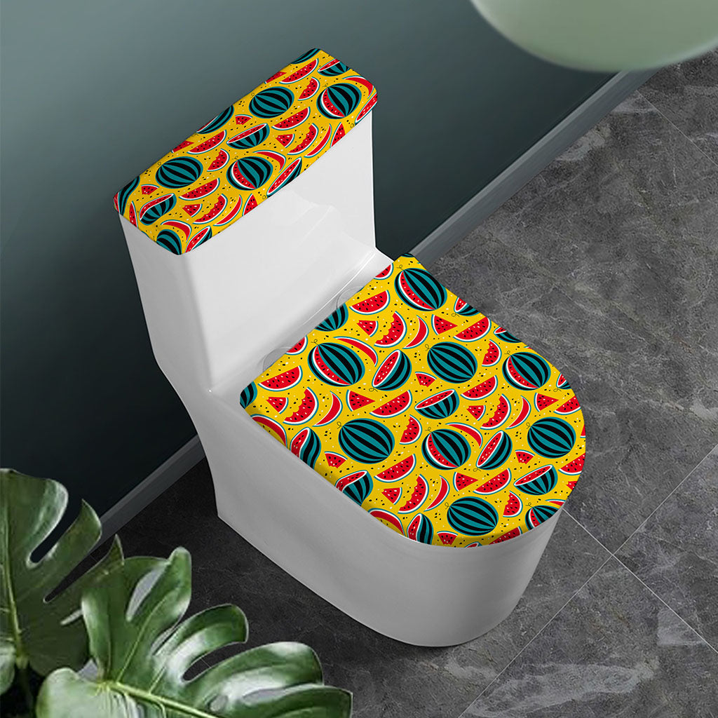 Yellow Watermelon Pieces Pattern Print Toilet Lid And Tank Cover Set