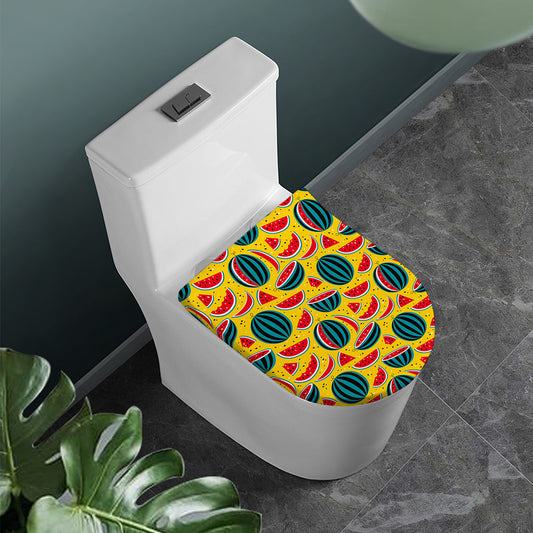 Yellow Watermelon Pieces Pattern Print Toilet Lid Cover