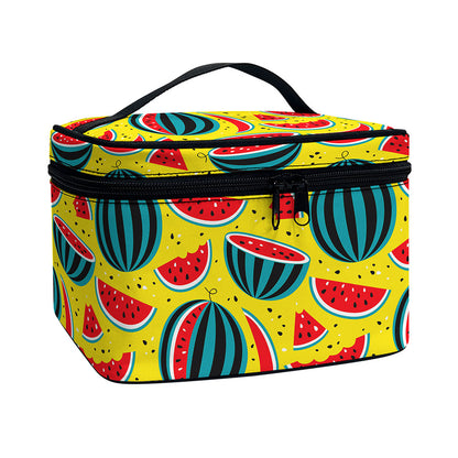 Yellow Watermelon Pieces Pattern Print Travel Makeup Bag