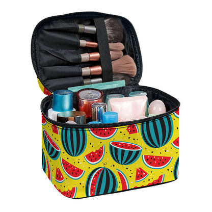 Yellow Watermelon Pieces Pattern Print Travel Makeup Bag