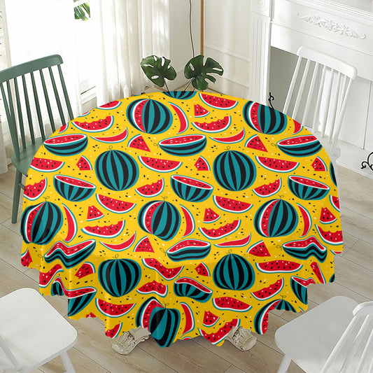 Yellow Watermelon Pieces Pattern Print Waterproof Round Tablecloth