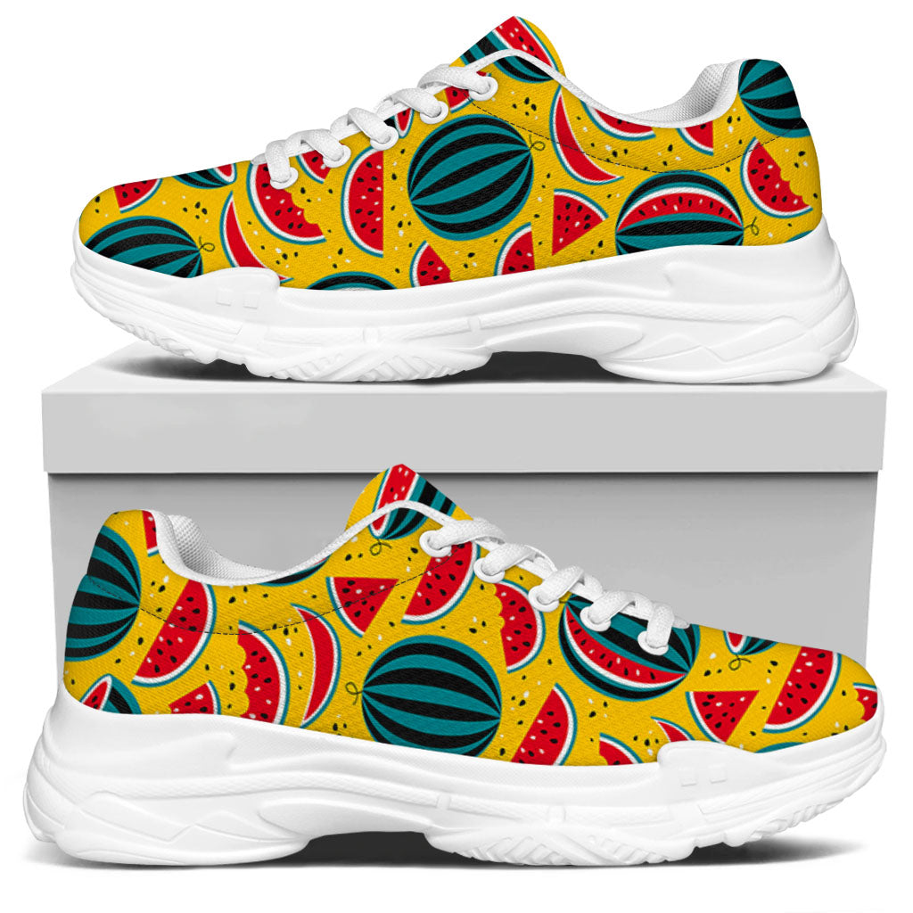 Yellow Watermelon Pieces Pattern Print White Chunky Shoes