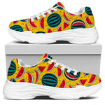 Yellow Watermelon Pieces Pattern Print White Chunky Shoes