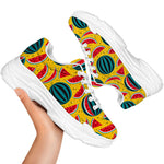 Yellow Watermelon Pieces Pattern Print White Chunky Shoes