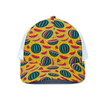 Yellow Watermelon Pieces Pattern Print White Mesh Trucker Cap