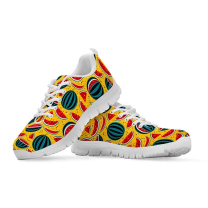 Yellow Watermelon Pieces Pattern Print White Running Shoes