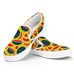 Yellow Watermelon Pieces Pattern Print White Slip On Sneakers