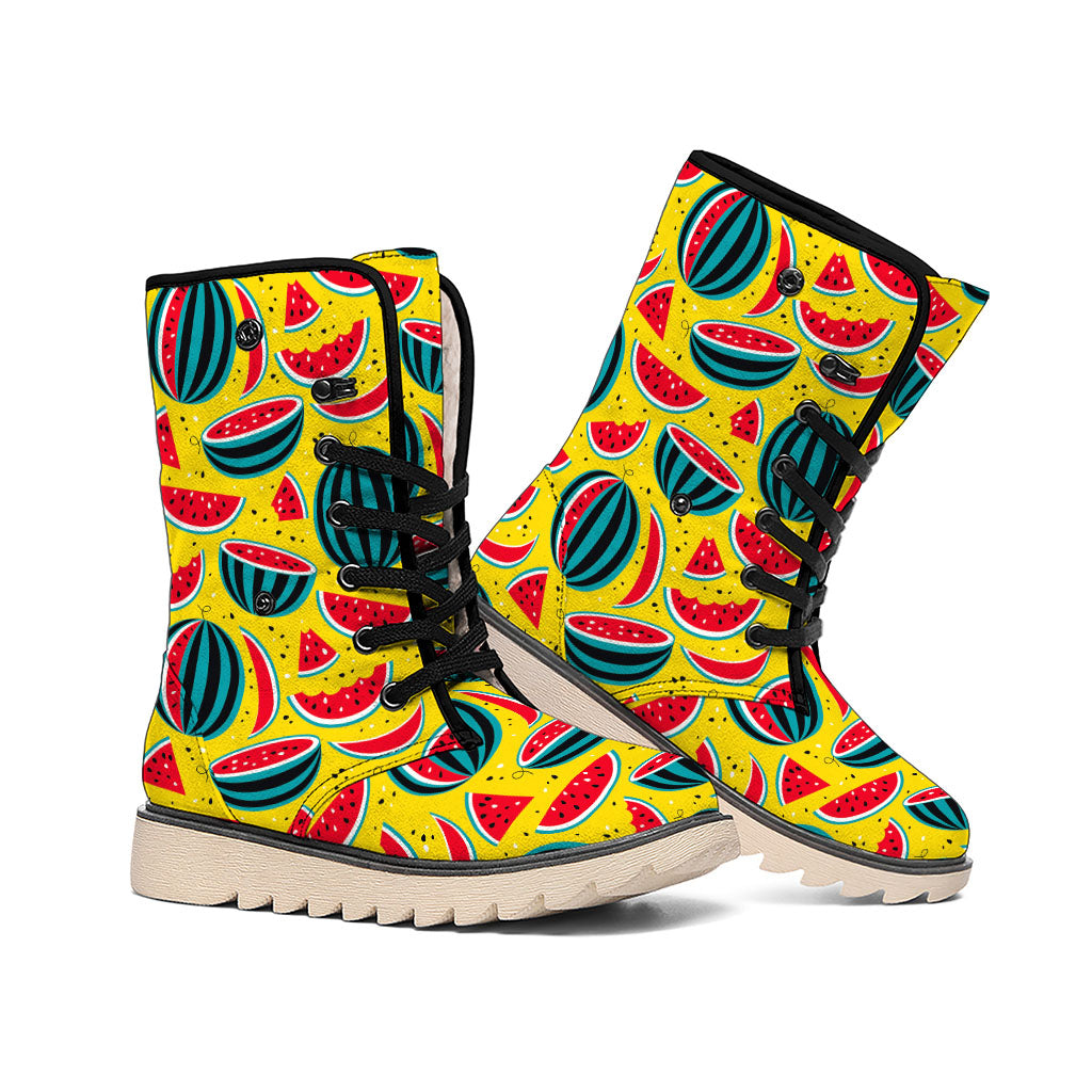 Yellow Watermelon Pieces Pattern Print Winter Boots