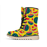 Yellow Watermelon Pieces Pattern Print Winter Boots