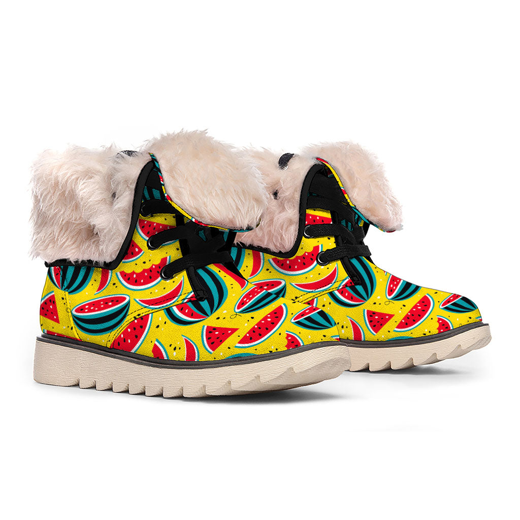 Yellow Watermelon Pieces Pattern Print Winter Boots