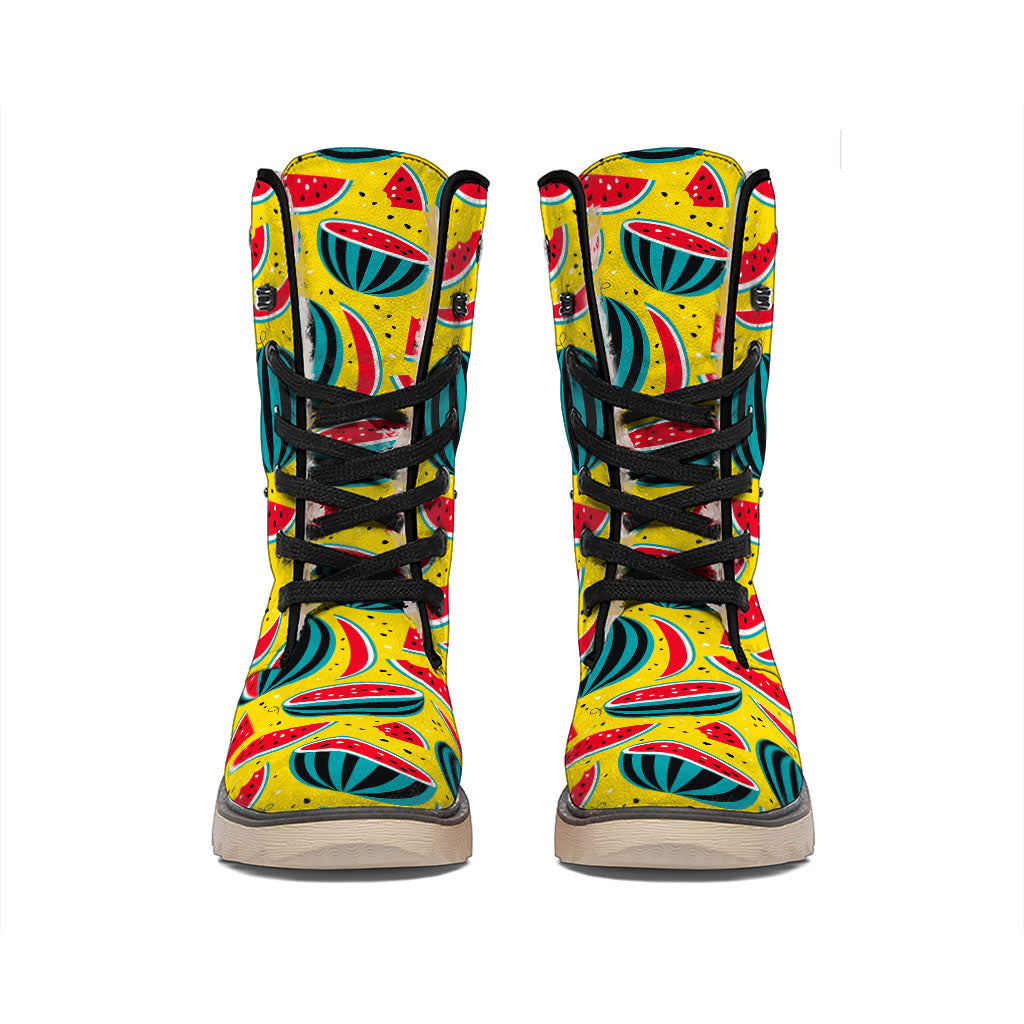 Yellow Watermelon Pieces Pattern Print Winter Boots