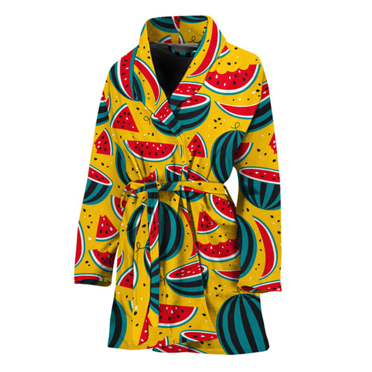 Yellow Watermelon Pieces Pattern Print Women's Bathrobe