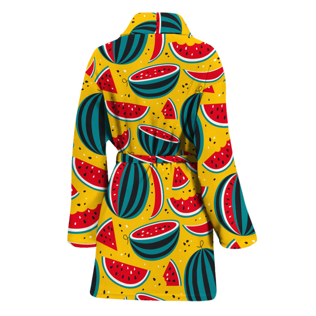Yellow Watermelon Pieces Pattern Print Women's Bathrobe