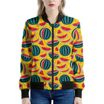 Yellow Watermelon Pieces Pattern Print Women's Bomber Jacket