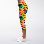 Yellow Watermelon Pieces Pattern Print Women's Capri Leggings