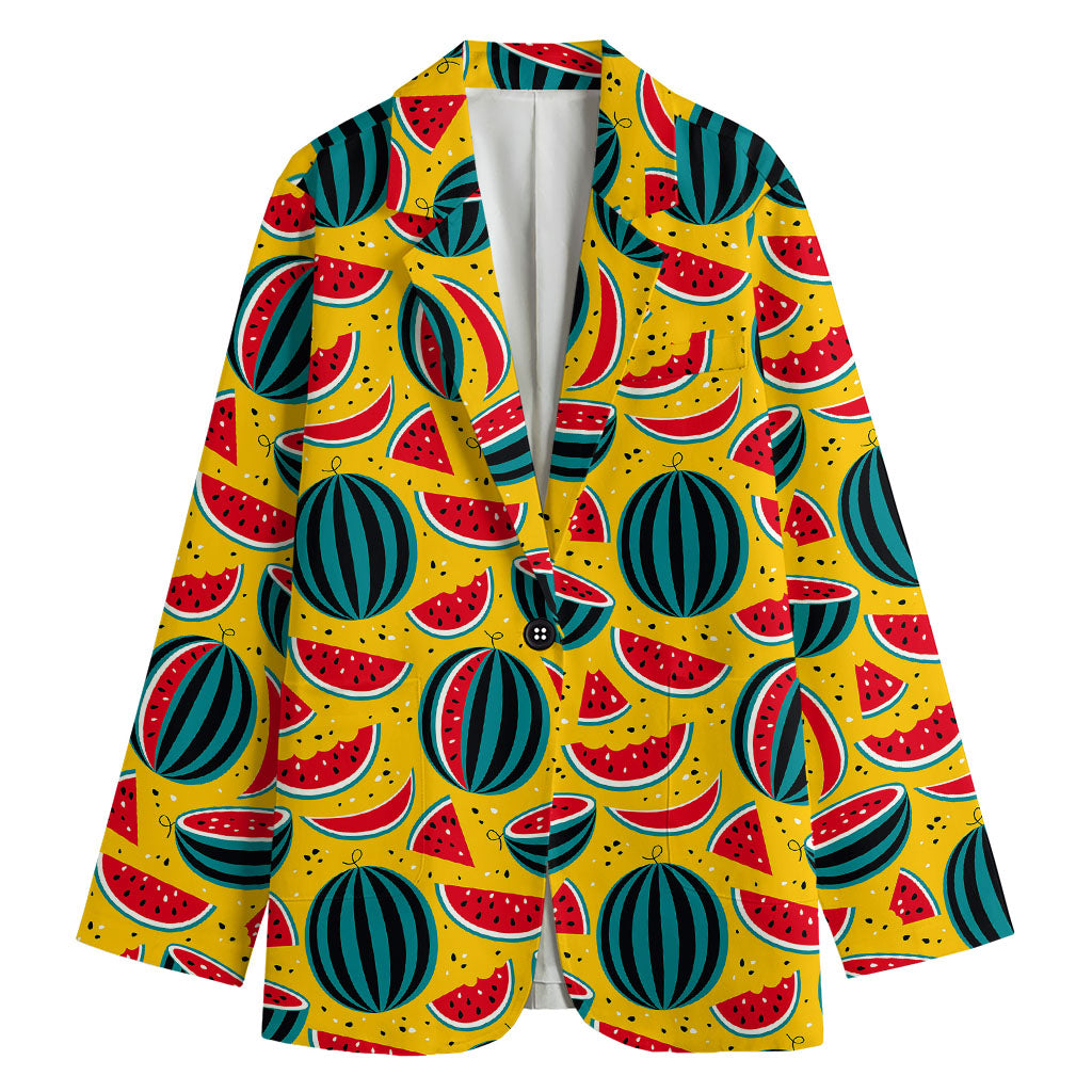 Yellow Watermelon Pieces Pattern Print Women's Cotton Blazer