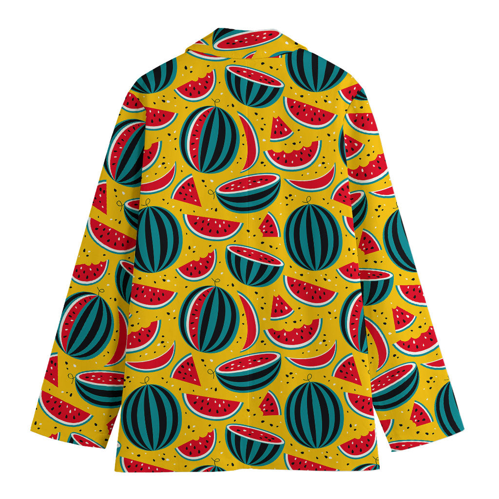 Yellow Watermelon Pieces Pattern Print Women's Cotton Blazer