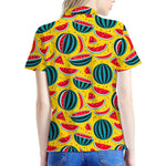 Yellow Watermelon Pieces Pattern Print Women's Polo Shirt