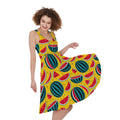 Yellow Watermelon Pieces Pattern Print Sleeveless Knee Length Dress