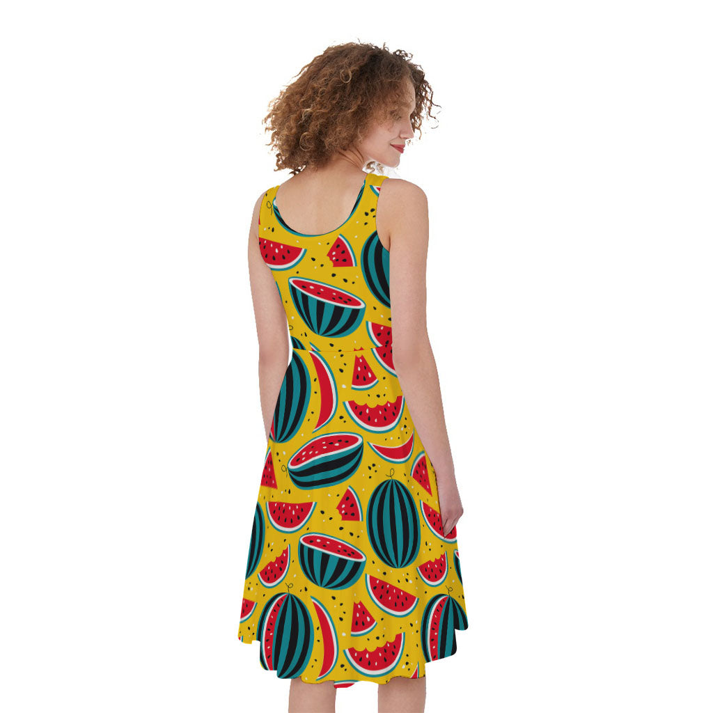 Yellow Watermelon Pieces Pattern Print Women's Sleeveless Dress