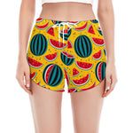Yellow Watermelon Pieces Pattern Print Women's Split Running Shorts