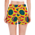 Yellow Watermelon Pieces Pattern Print Women's Split Running Shorts