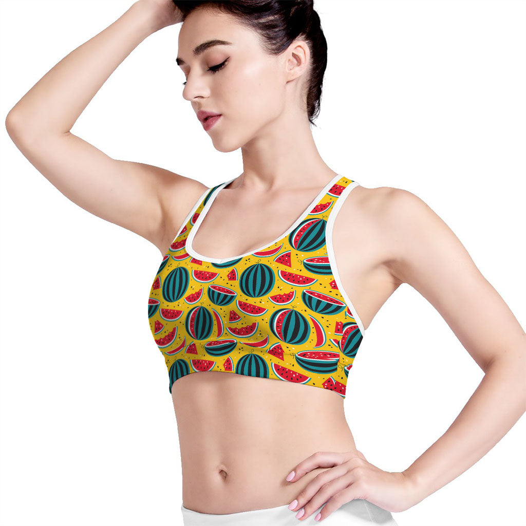Yellow Watermelon Pieces Pattern Print Women's Sports Bra
